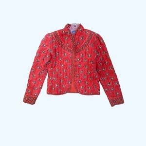 Vintage Cleveland Street NY Quilted Jacket XS Petite Red Floral Boho Cottagecore